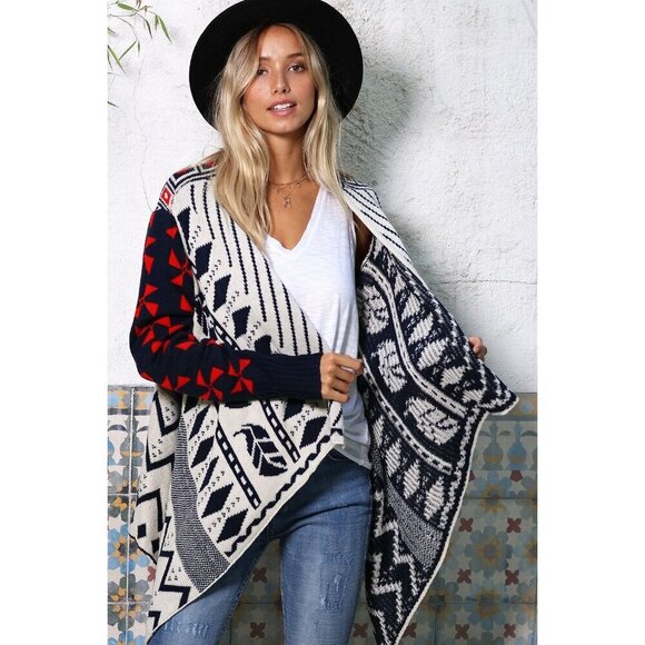 Navy & Red Nordic Pattern Cardigan Sweater - Picture 4 of 7